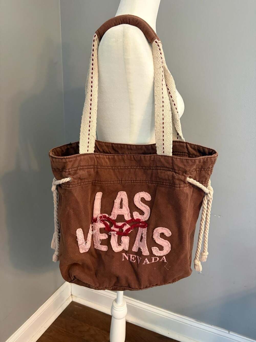 Las Vegas Brown Canvas Tote Bag